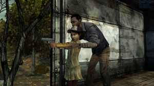 A touching moment of bonding with an NPC. Was it earned? "The Walking Dead" screenshot taken by user BanishU at the Walking Dead Wiki